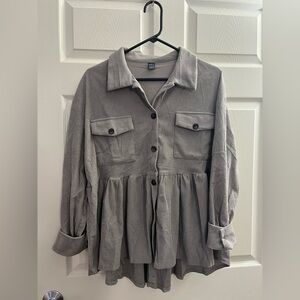 Corduroy Peplum Shacket Jacket Long Sleeve Button Down Shirts Oversized Casual